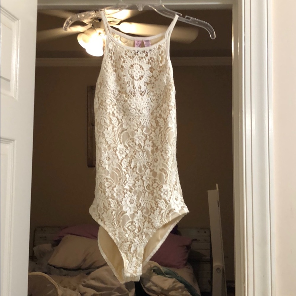 White lace body suit